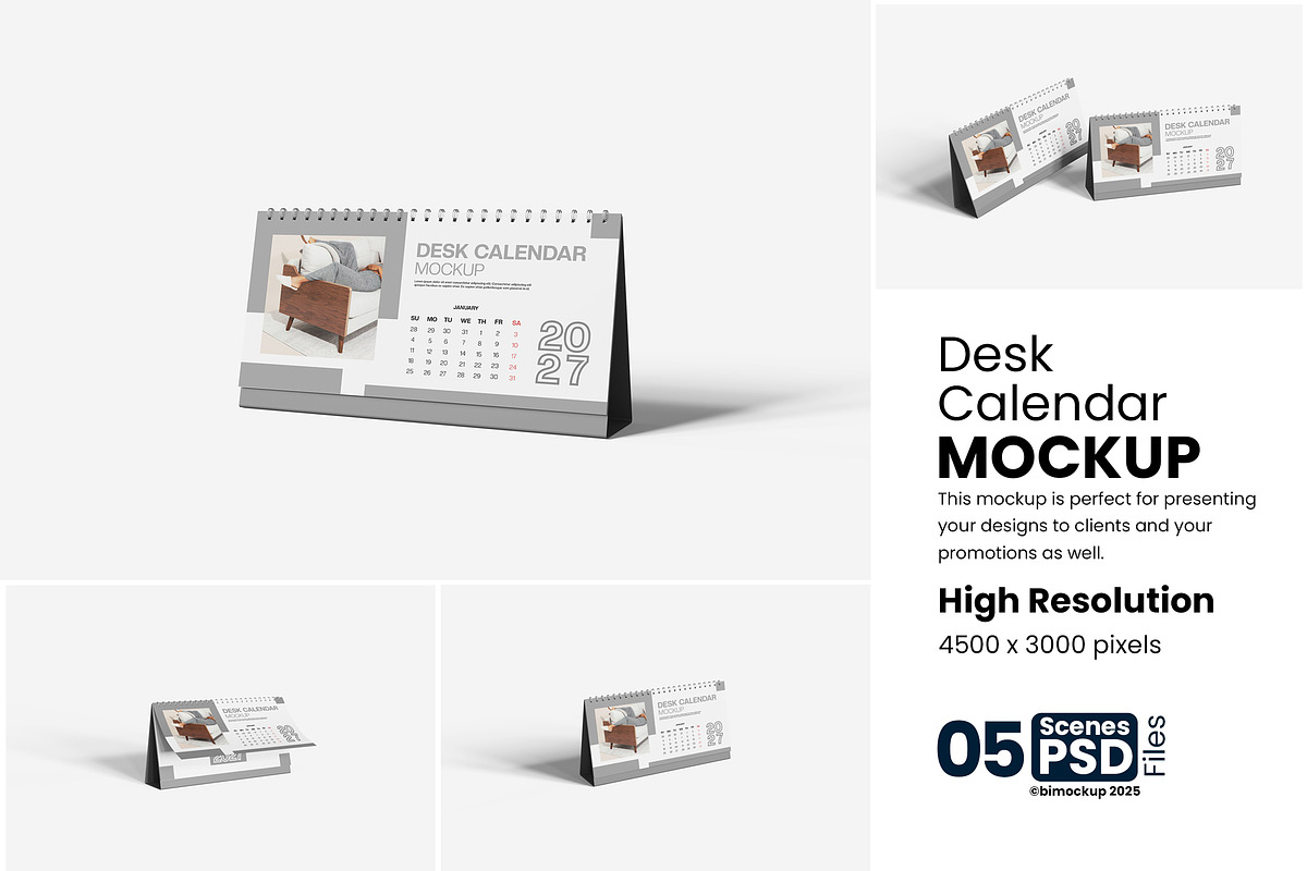 Desk Calendar Mockup, a Product Mockup by bimockup (Photo 1 of 6)