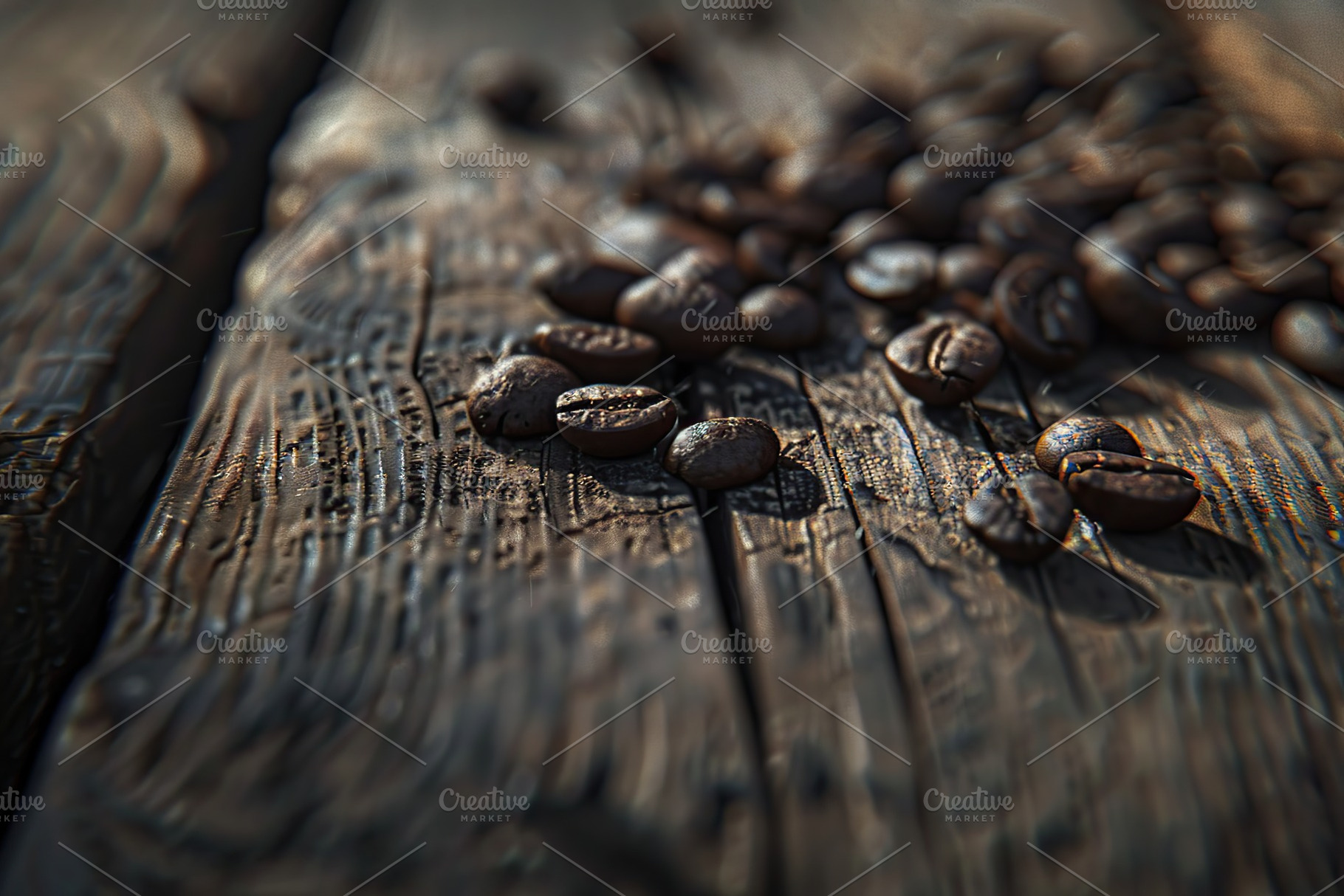 Heap of coffee beans on wooden table, a Food & Drink Photo by AlyaAnd