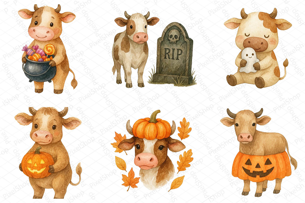 Cute Cow Halloween PNG, an Illustration by DreamPrint404 (Photo 2 of 3)