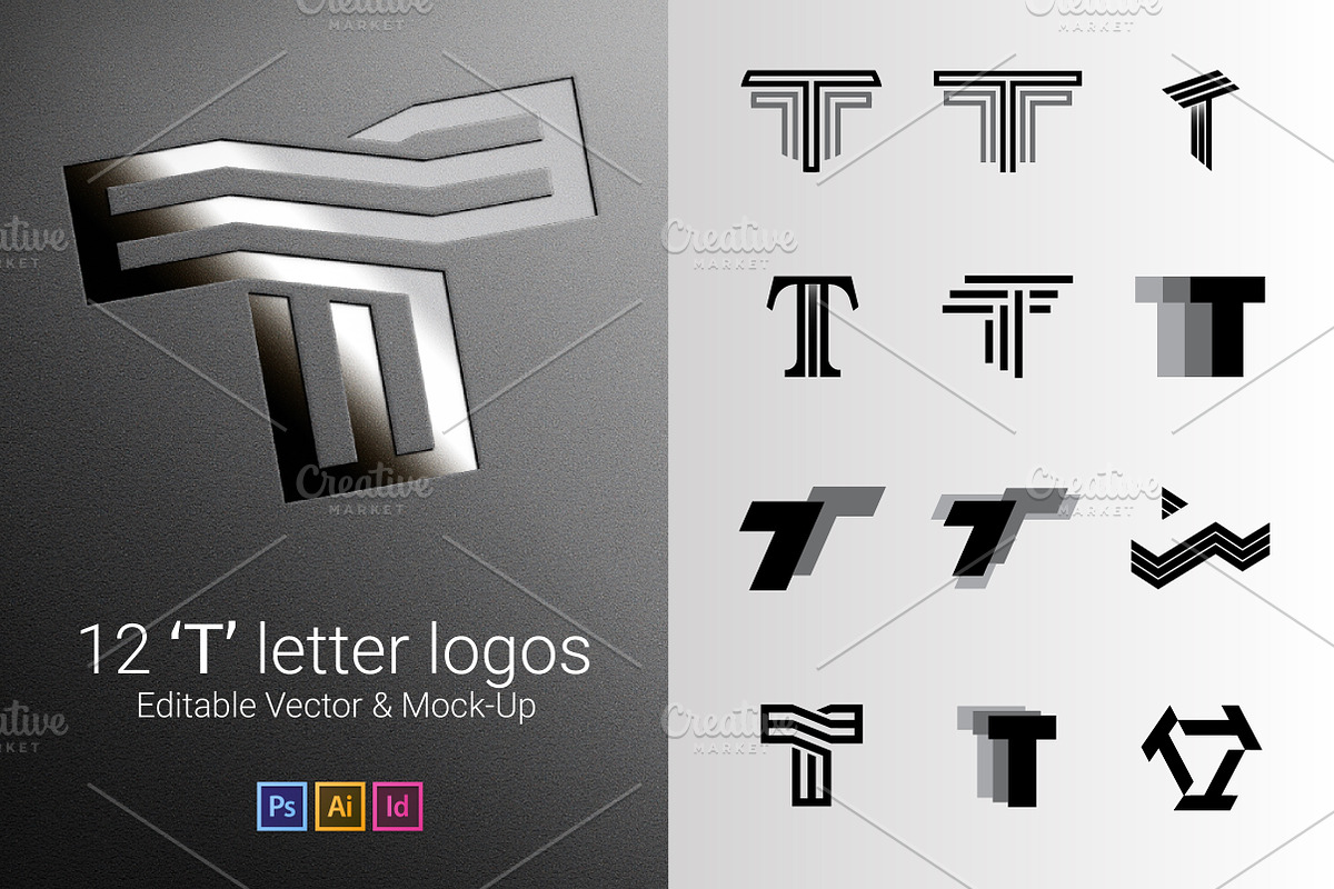 12 T Letter Logos - Vector & Mock-Up, a Branding & Logo Template by Multiple (Photo 1 of 5)