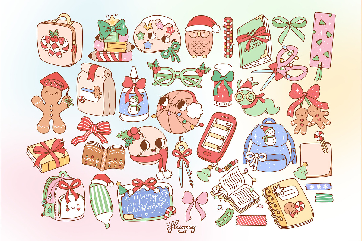Cute Christmas School Clipart Bundle, an Education Illustration by Huxmay (Photo 3 of 7)