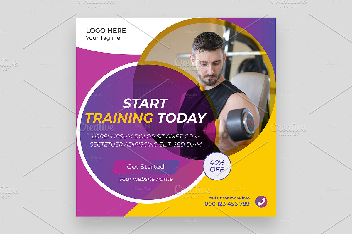 Fitness Social Media Post Template, a Social Media Template by mh_arif (Photo 3 of 4)