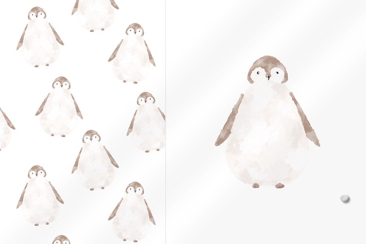 Cute penguins clipart and 3 patterns, an Animal Illustration by Leksart (Photo 2 of 12)
