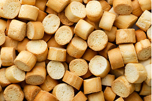 Crispy croutons background. Top view