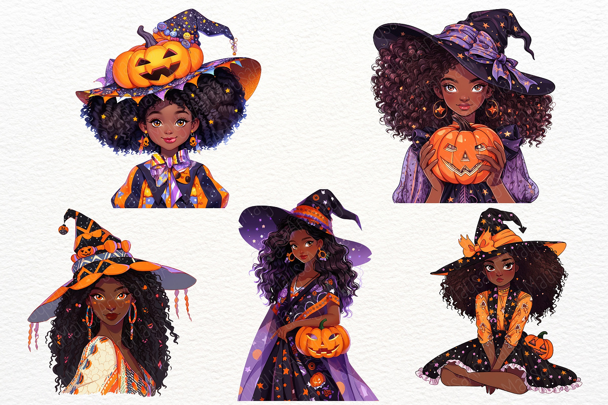 Witch Clipart Watercolor PNG Bundle, a Seasonal Illustration by Maysa Art (Photo 2 of 5)
