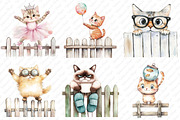 Quirky Cats on a fence clipart, an Illustration by Watercolor design (Thumbnail 4 of 12)