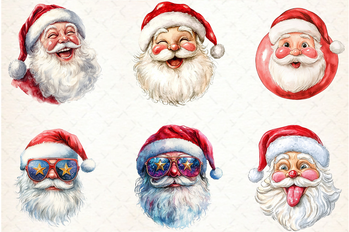 Retro Funny Santa Claus Face Clipart, an Illustration by Libby Wishes (Photo 4 of 6)