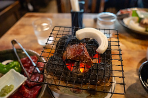 Grilled Hida Wagyu beef on traditional fire grill in Takayama, a Food & Drink Photo by GoodGoods