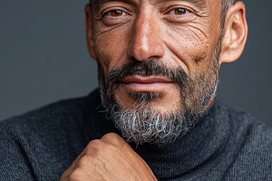 Confident mature man in turtleneck sweater, a Person Photo by AlyaAnd