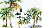 8 Palm Trees Watercolor Clipart, a Seasonal Illustration by Loony Dream Designs (Thumbnail 1 of 7)