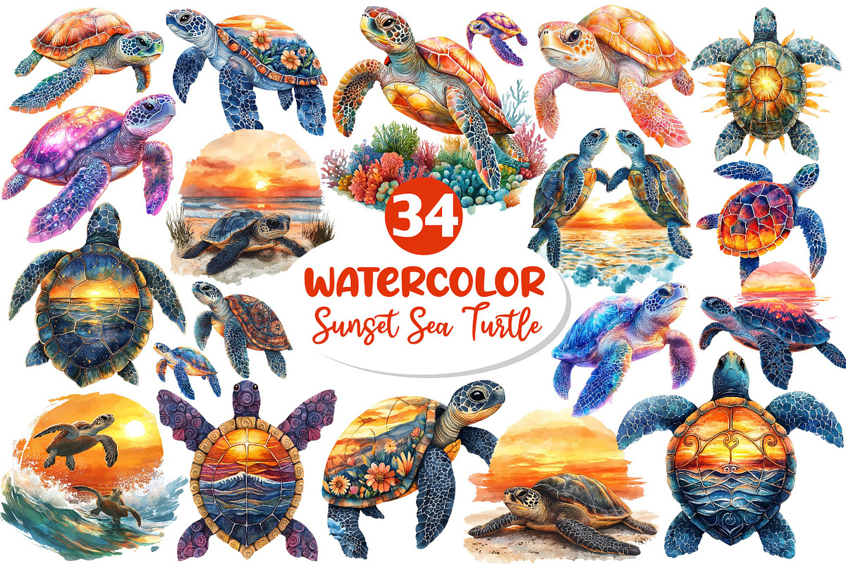 Sunset Sea Turtle Sublimation Bundle, an Illustration by Dream Creation (Photo 1 of 4)
