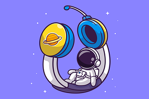 Cute Astronaut Sitting On Headphone