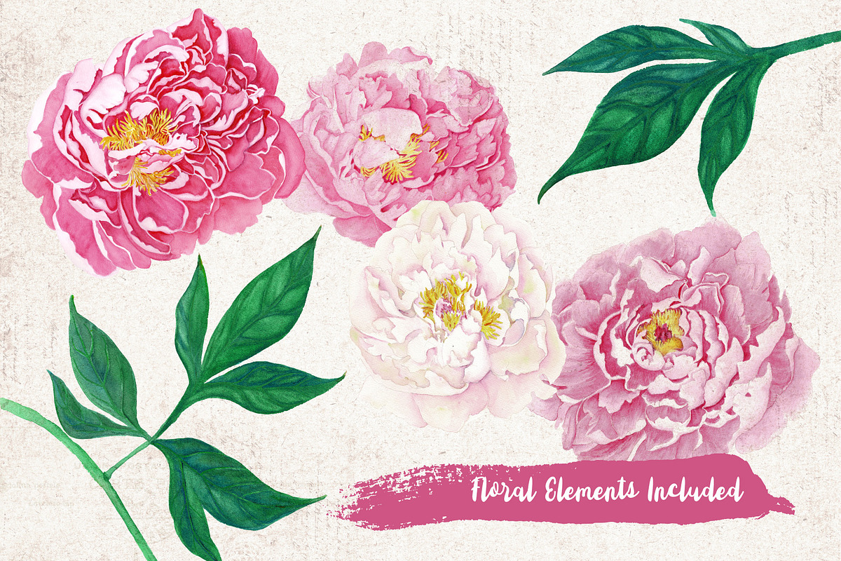 PEONY Watercolor Wedding Suite, an Invitation Template by Vintage To Vectors (Photo 10 of 10)