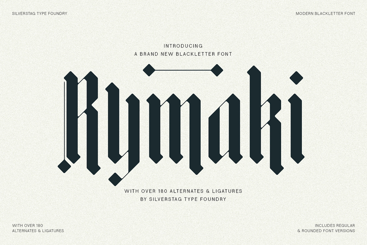 Rymaki - Modern Blackletter Font, a Blackletter Font by SilverStag Type Foundry (Photo 1 of 30)