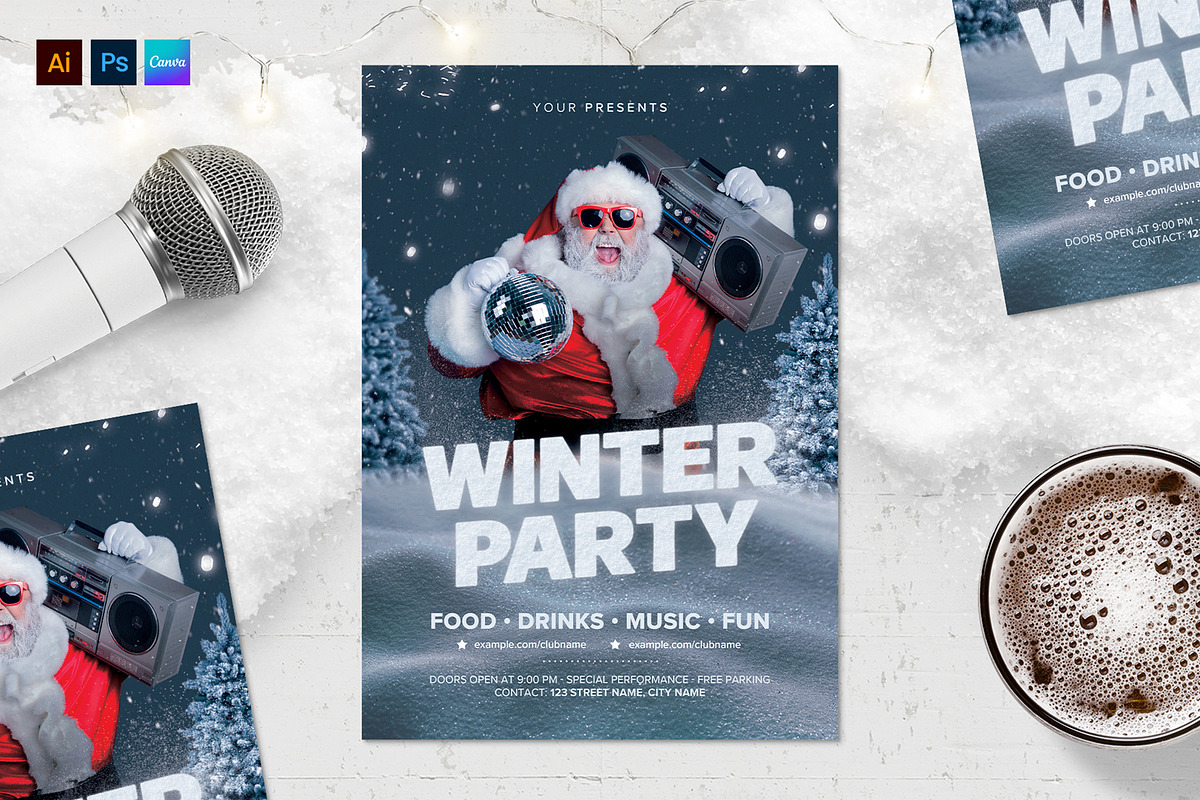 Winter Party Flyer Template, a Flyer Template by BrandPacks (Photo 1 of 5)