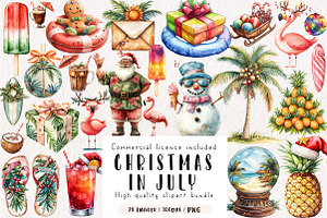 Watercolor Christmas in July Clipart, an Illustration by CreationArt