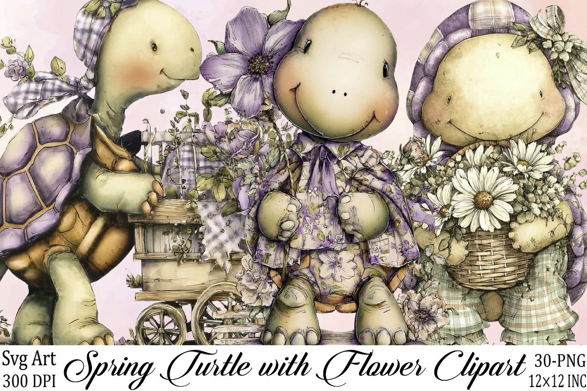 Spring Turtle with Flower Clipart B, an Illustration by SVGArt (Photo 1 of 9)