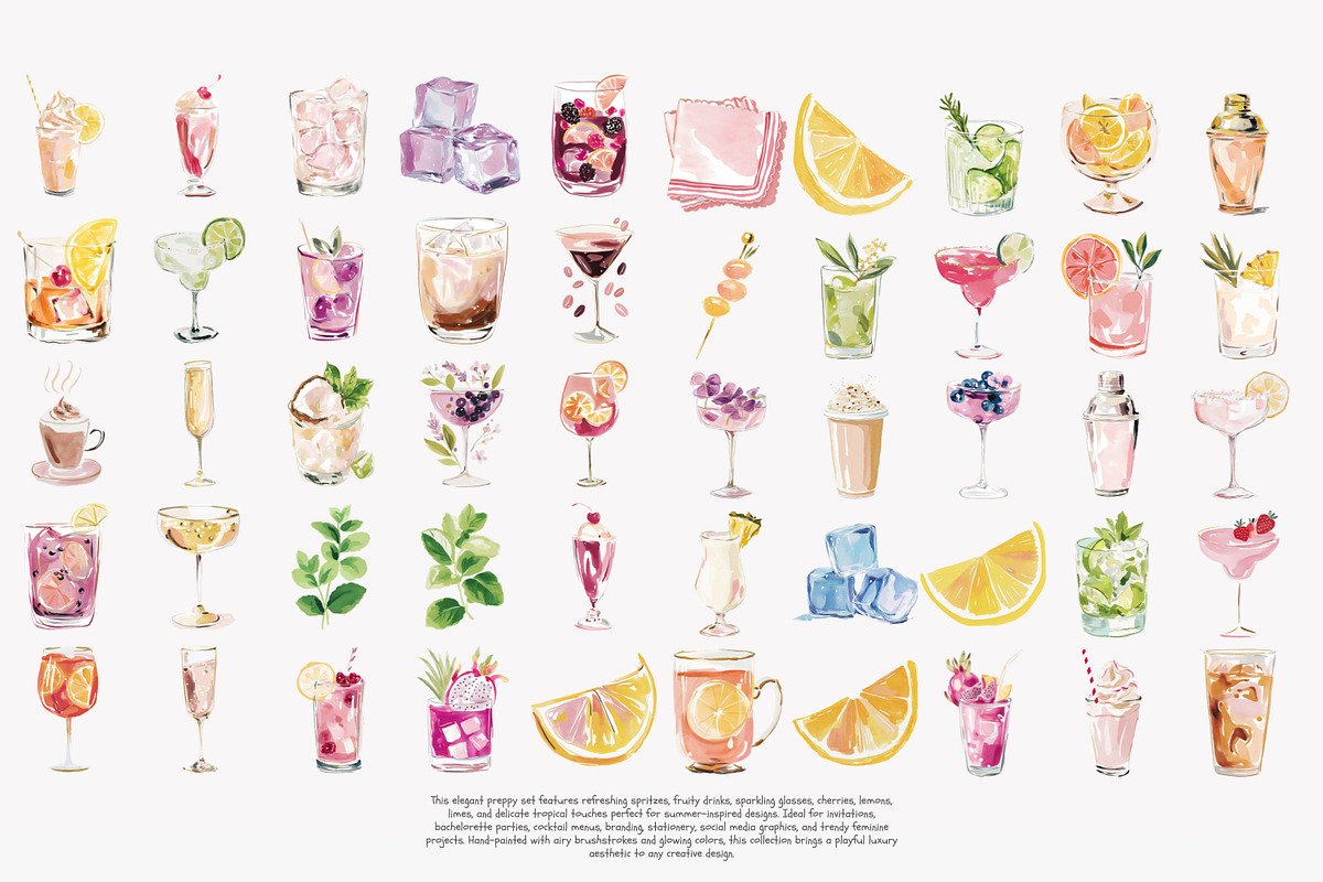 preppy cocktail clipart bundle, a Decorative Illustration by Patishop Art (Photo 13 of 13)