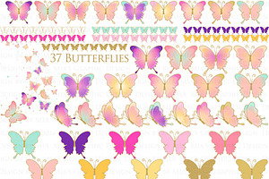 Butterflies And Flowers Gold Glitter