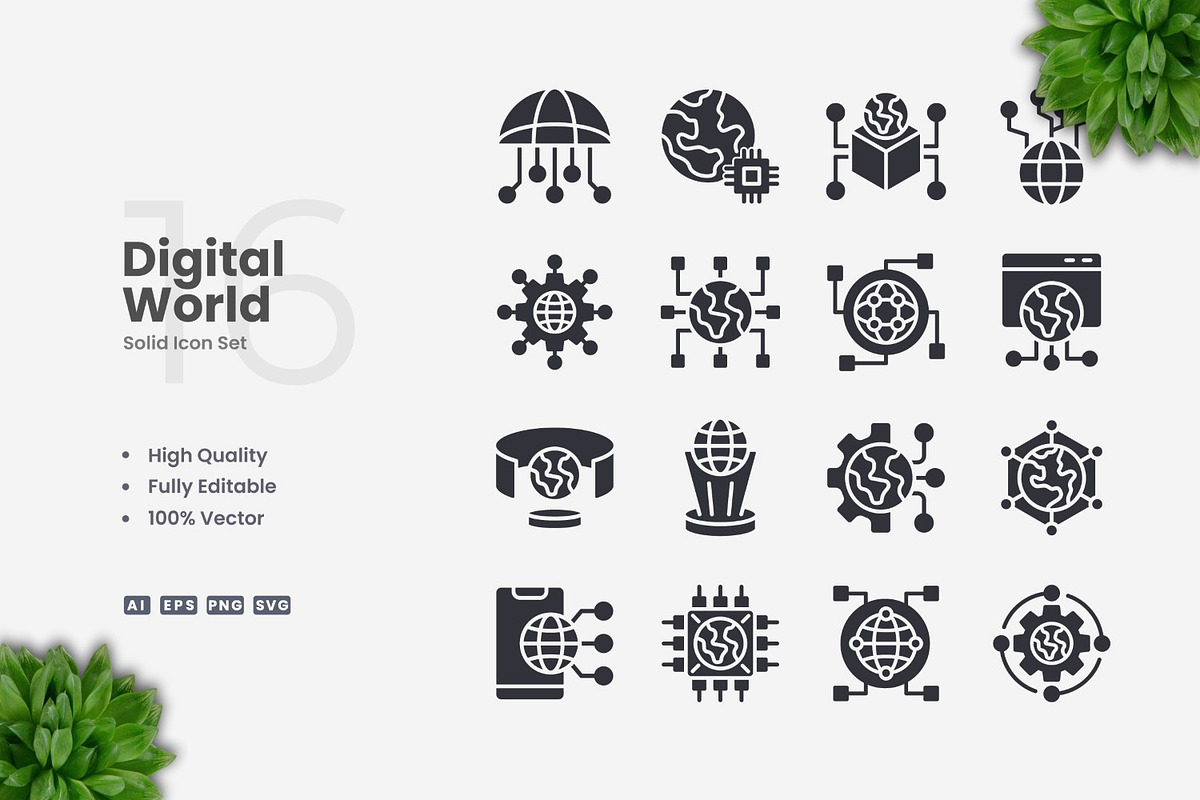 Digital World Solid Icons, an Icon by Upnowgraphic