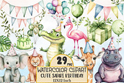 Watercolor Safari Birthday Clipart, a Seasonal Illustration by Rose Art (Thumbnail 1 of 4)