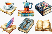 Watercolor Book Lover Clipart Bundle, an Illustration by Canvas Craft (Thumbnail 2 of 9)