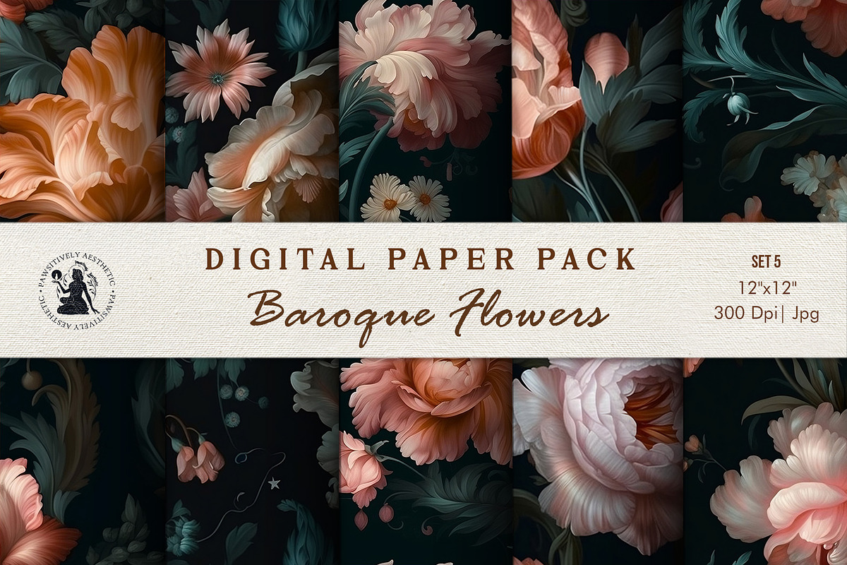 Baroque Flowers Seamless Pattern, a Pattern Graphic by Pawsitively Aesthetic (Photo 1 of 3)