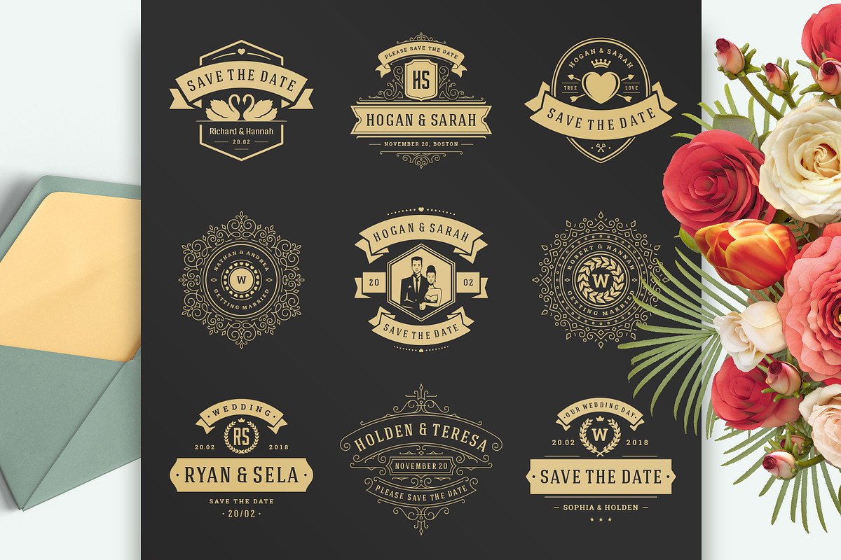 18 Wedding Logos and Badges, a Branding & Logo Template by Vasya Kobelev (Photo 3 of 15)