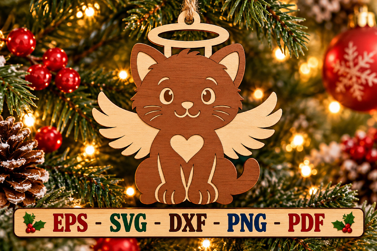 Cat Angel Bauble Laser Cut Wood File, an Object Graphic by Libby Wishes (Photo 1 of 3)