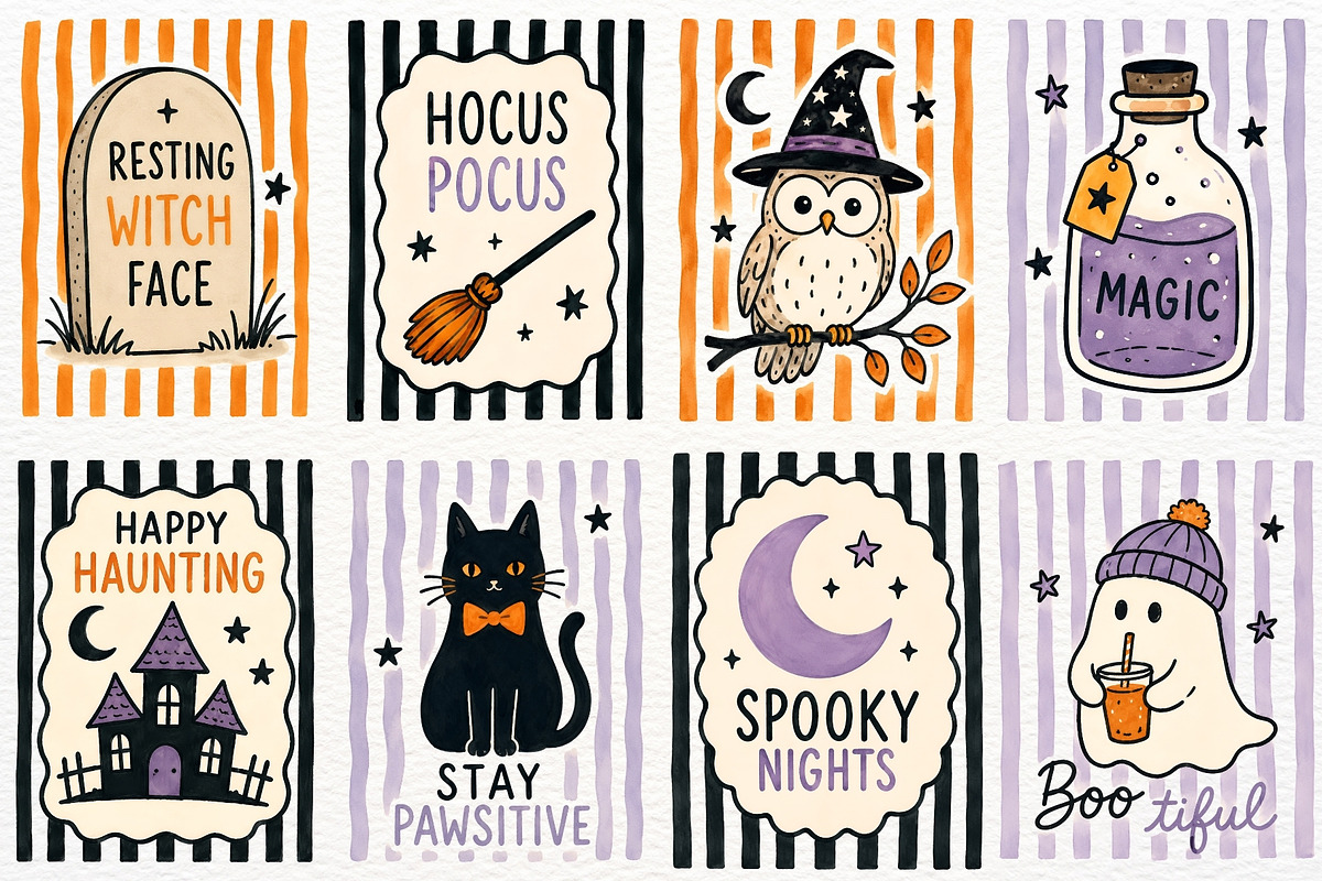 Retro Halloween Clipart Spooky Print, a Seasonal Illustration by SugarCloudStudioArt (Photo 3 of 5)