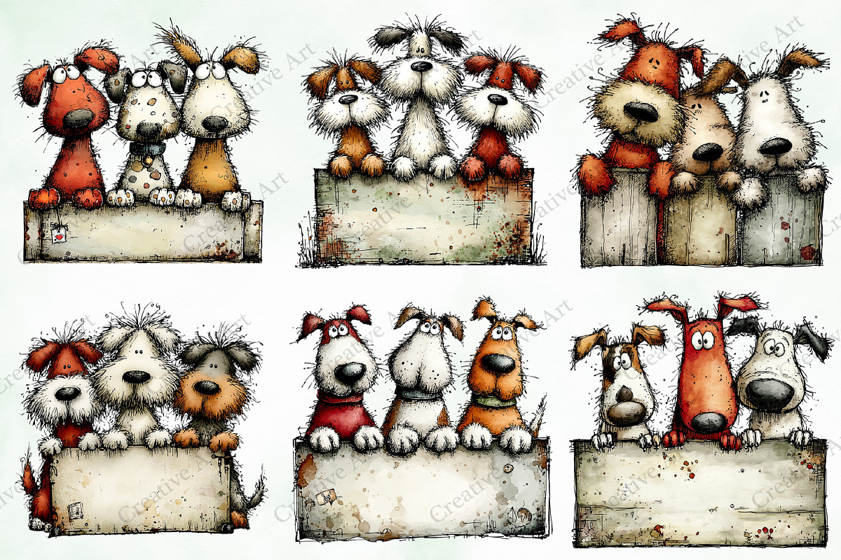 Whimsical Christmas Dogs Clipart, an Illustration by Creative Art (Photo 5 of 10)