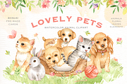Lovely Pets Watercolor clipart, an Animal Illustration by everysunsun (Thumbnail 1 of 6)