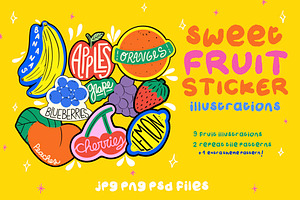 Sweet Fruit Sticker Illustrations