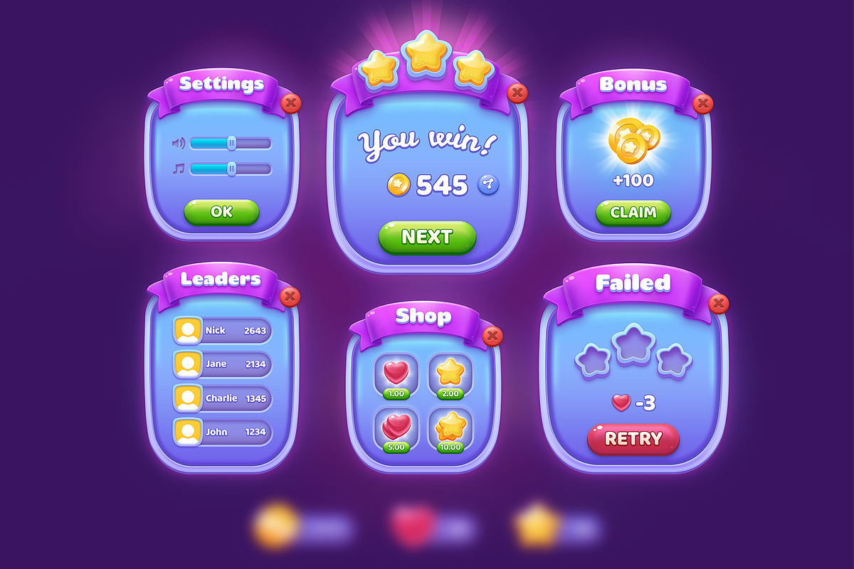 Purply – Game UI Asset Pack, a Graphic by Nebula Finch (Photo 1 of 2)