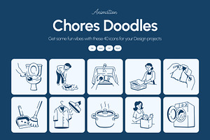 Animated Chores Doodle Icon Set, an Outline Icon by Vectors Market