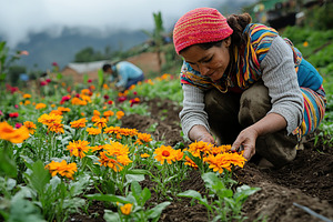 Gardener from poor country planting flowers in springtime, a Nature Photo by AlyaAnd
