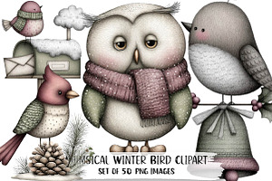 Whimsical Winter Bird Clipart, an Illustration by DreamPrint404