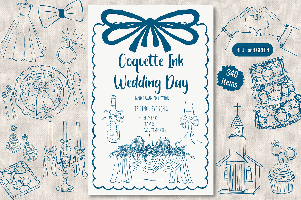 Coquette Ink Wedding Day Bundle, an Object Illustration by KathrineWatercolor (Photo 1 of 14)