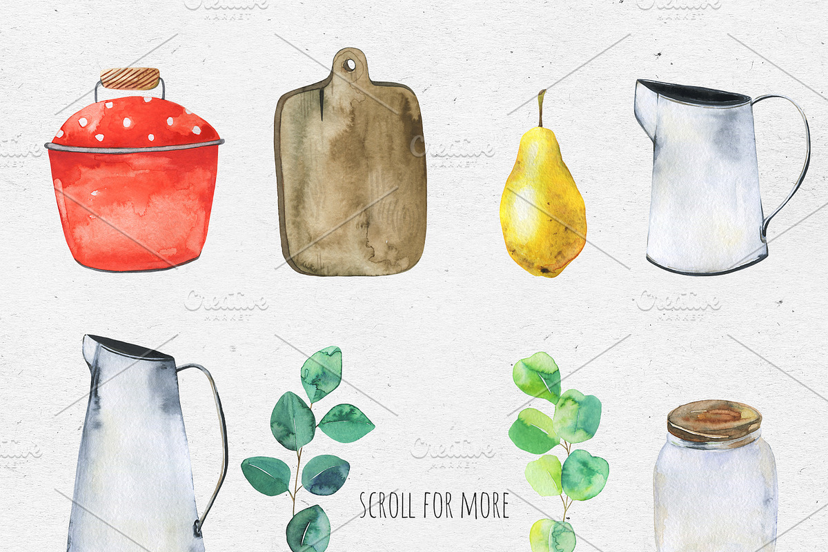 My Kitchen. Watercolor set, a Decorative Illustration by Maria's little shop (Photo 2 of 7)