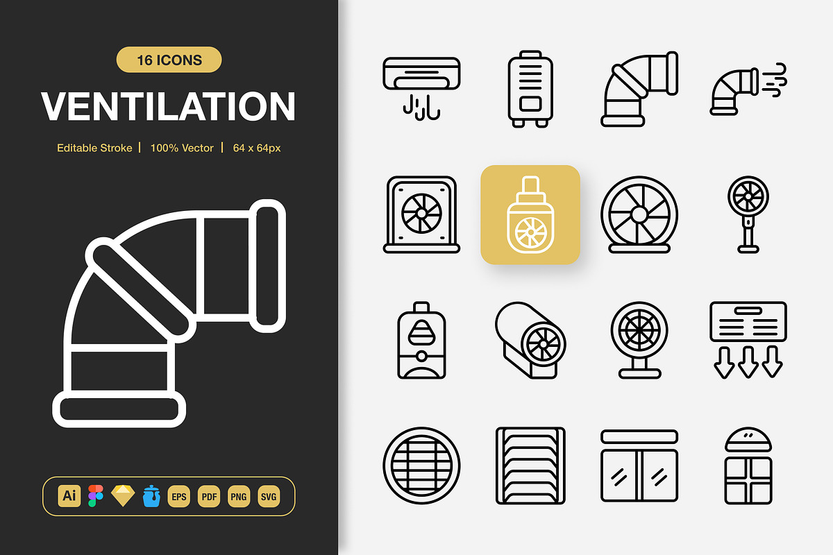 Ventilation Icons, an Outline Icon by Spacepixel Creative