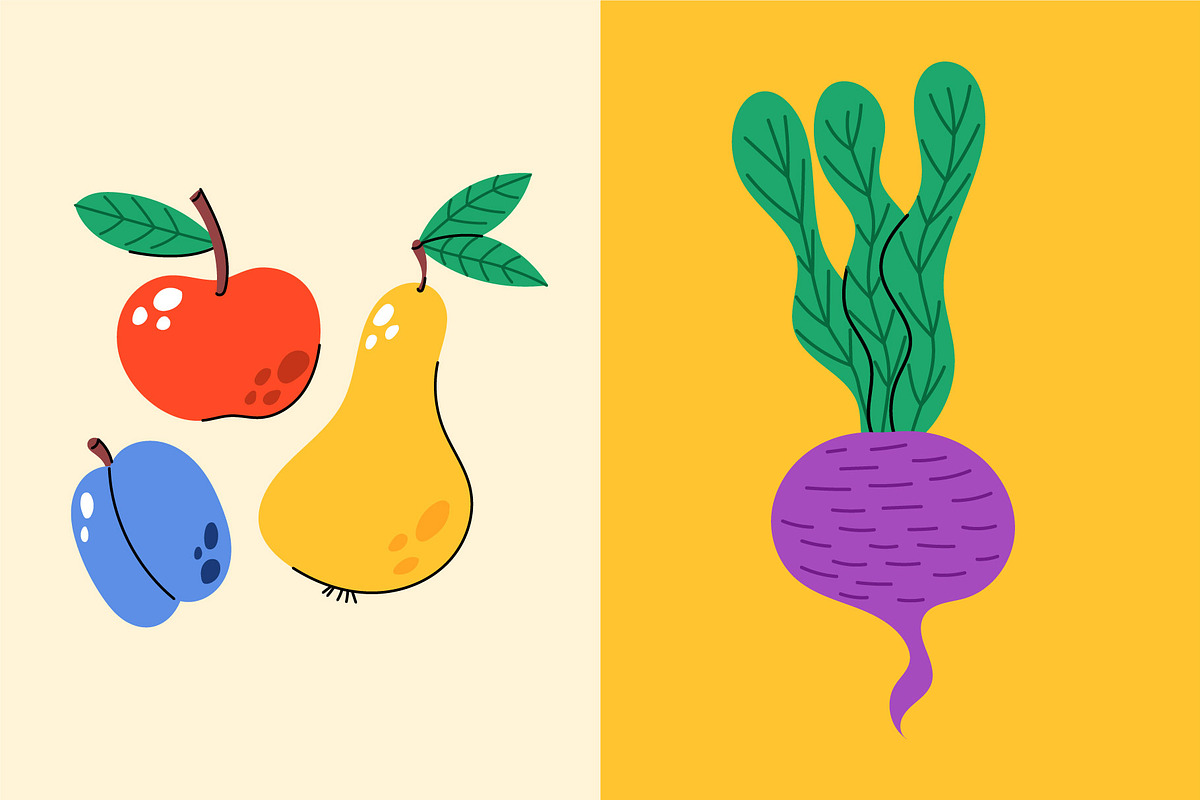 Doodle fruits & vegetables set, a Food Illustration by Thkatefox (Photo 3 of 4)