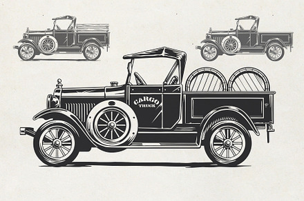 Vintage pickup truck vector, a Transportation Illustration by Ledokolua