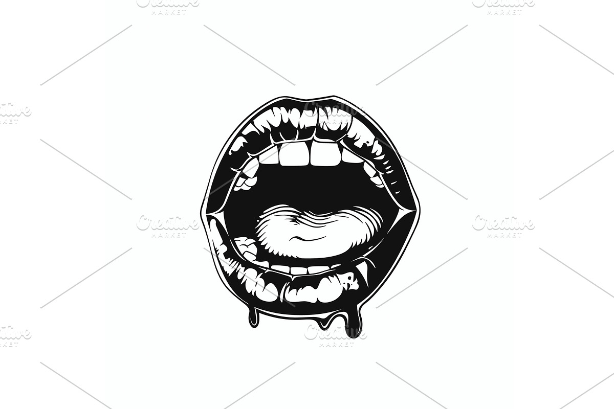 Open mouth teeth dripping liquid, a Texture Illustration by Vectorstockersland