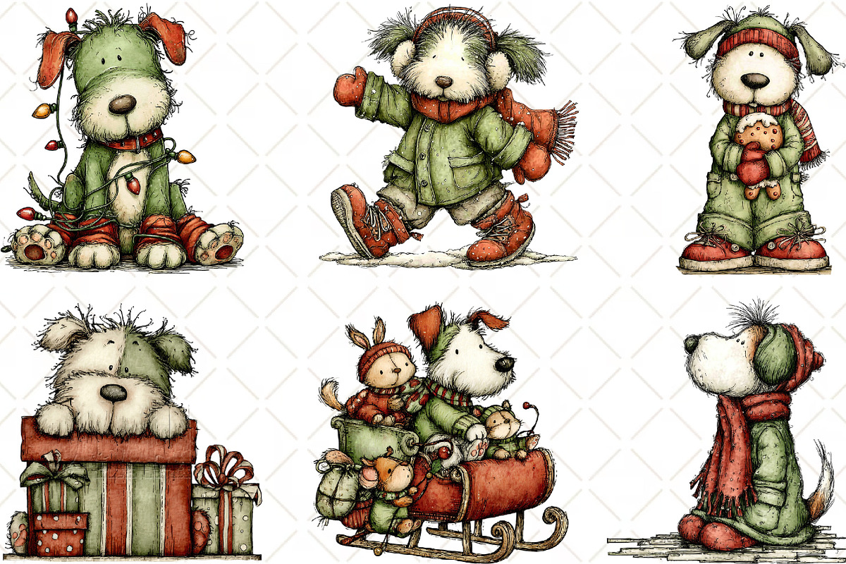 Whimsical Christmas Dog Clipart, an Animal Illustration by Black Bird Studio (Photo 3 of 6)