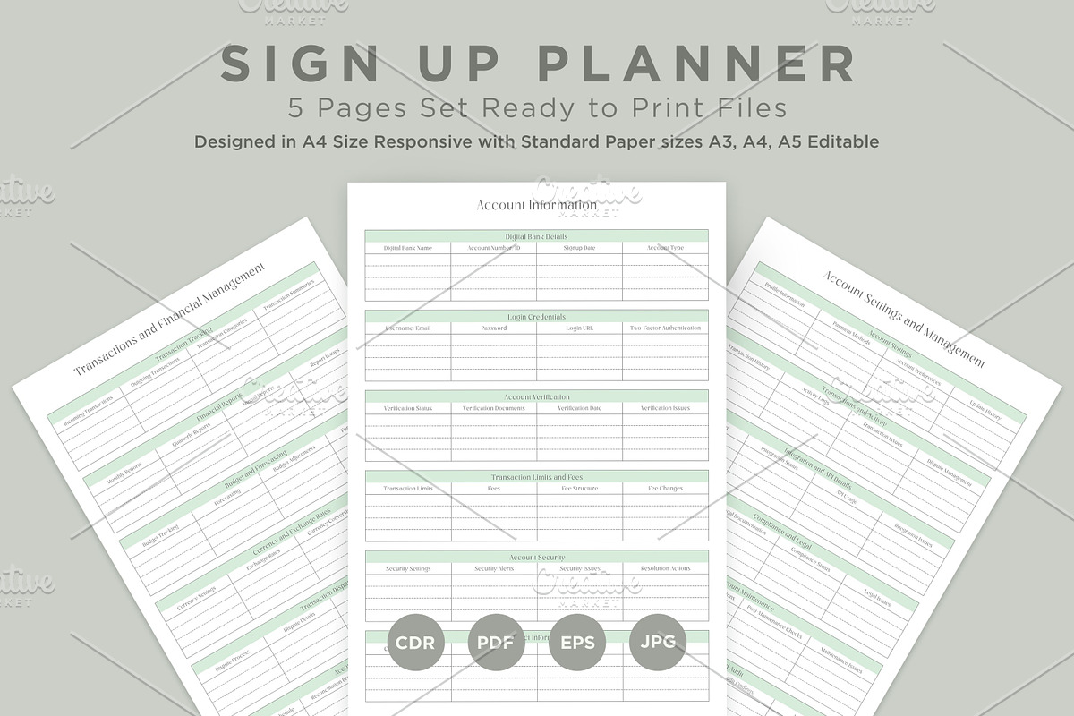 Sign up Planner Pages Set V-07, a Stationery Template by shahsoft (Photo 1 of 3)
