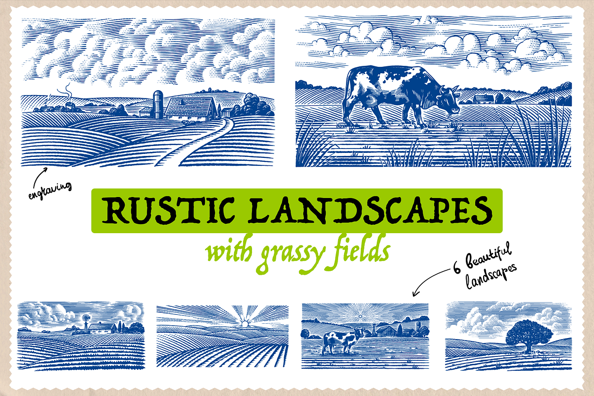 6 Rustic Landscape engravings, a Food Illustration by Arthur Balitskiy (Photo 1 of 4)