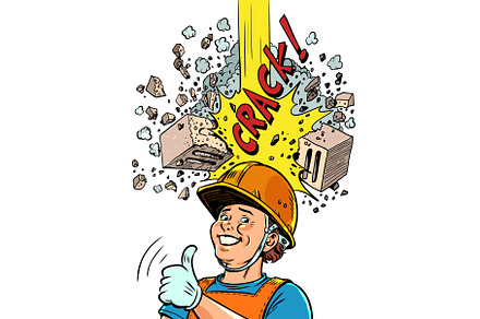 Helmet saves worker from brick
