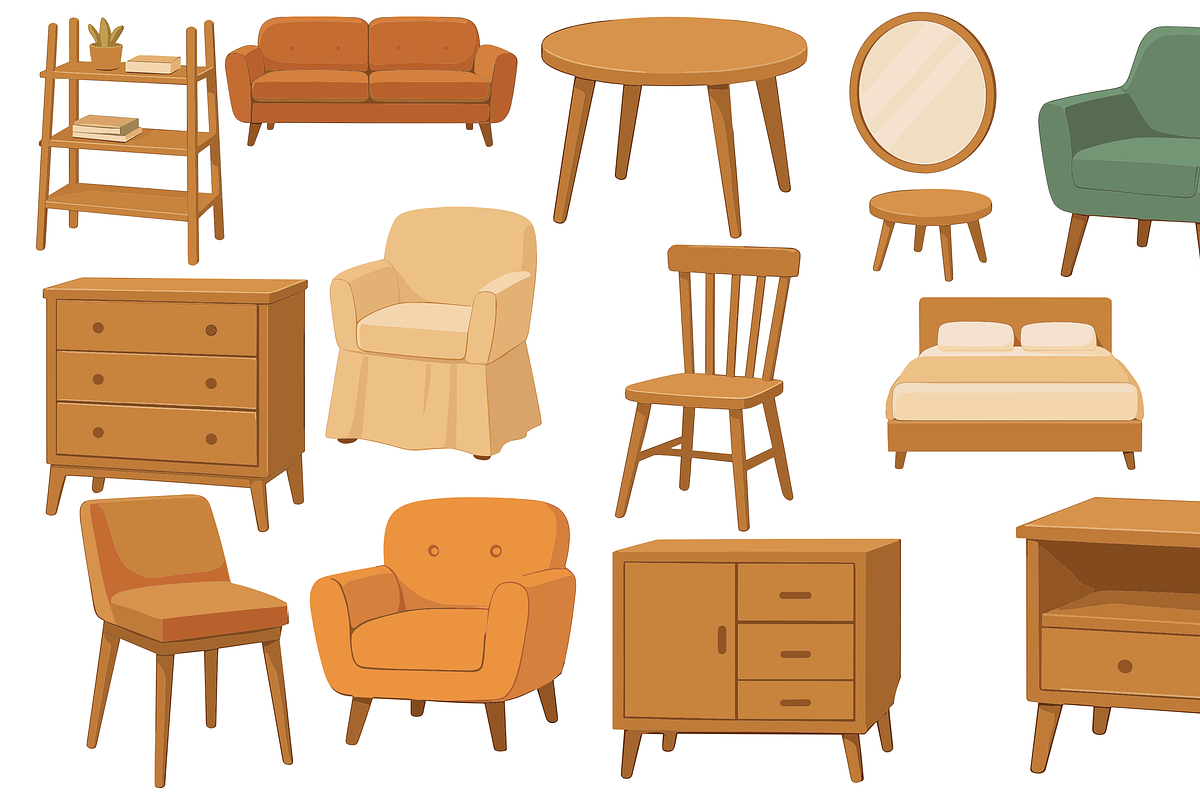 Mid Century Modern Furniture Set, an Object Graphic by nikagraphic
