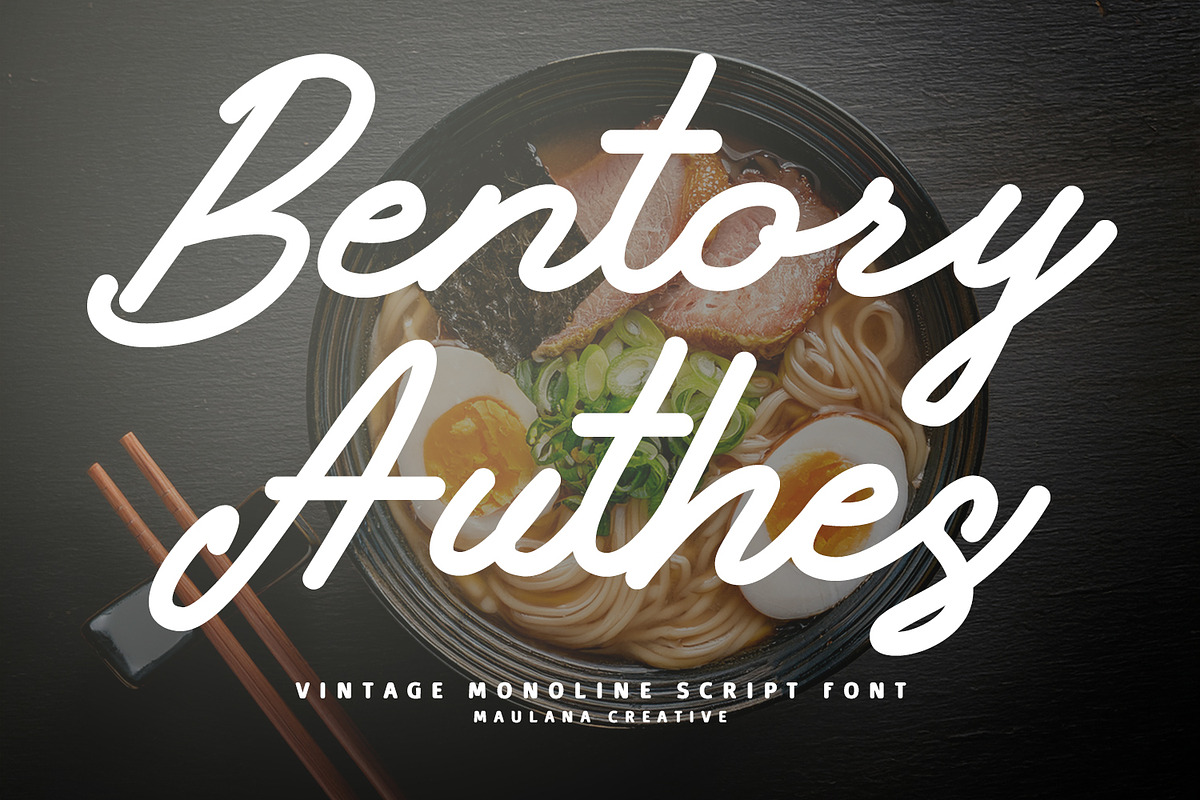 Bentory Authes Vintage Monoline Font, a Script Font by Maulana Creative (Photo 1 of 7)