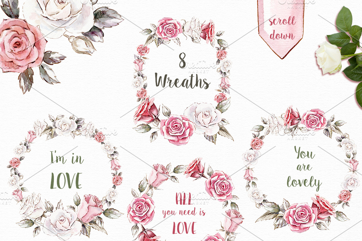 Vintage roses watercolor set, a Background Graphic by Elegantia (Photo 4 of 7)